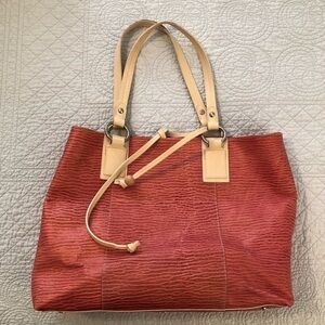 Cavalcanti leather top handle satchel tote hand bag. Pink coral color.